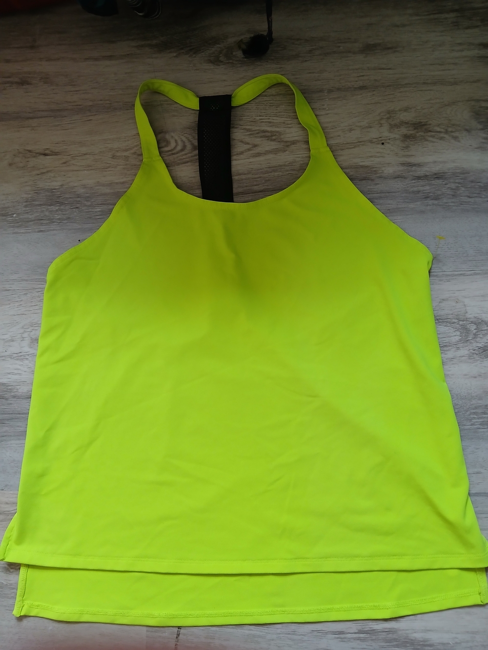Fabletics Neon Yellow Racerback Tank with Black Mesh Detail Demi Lovato